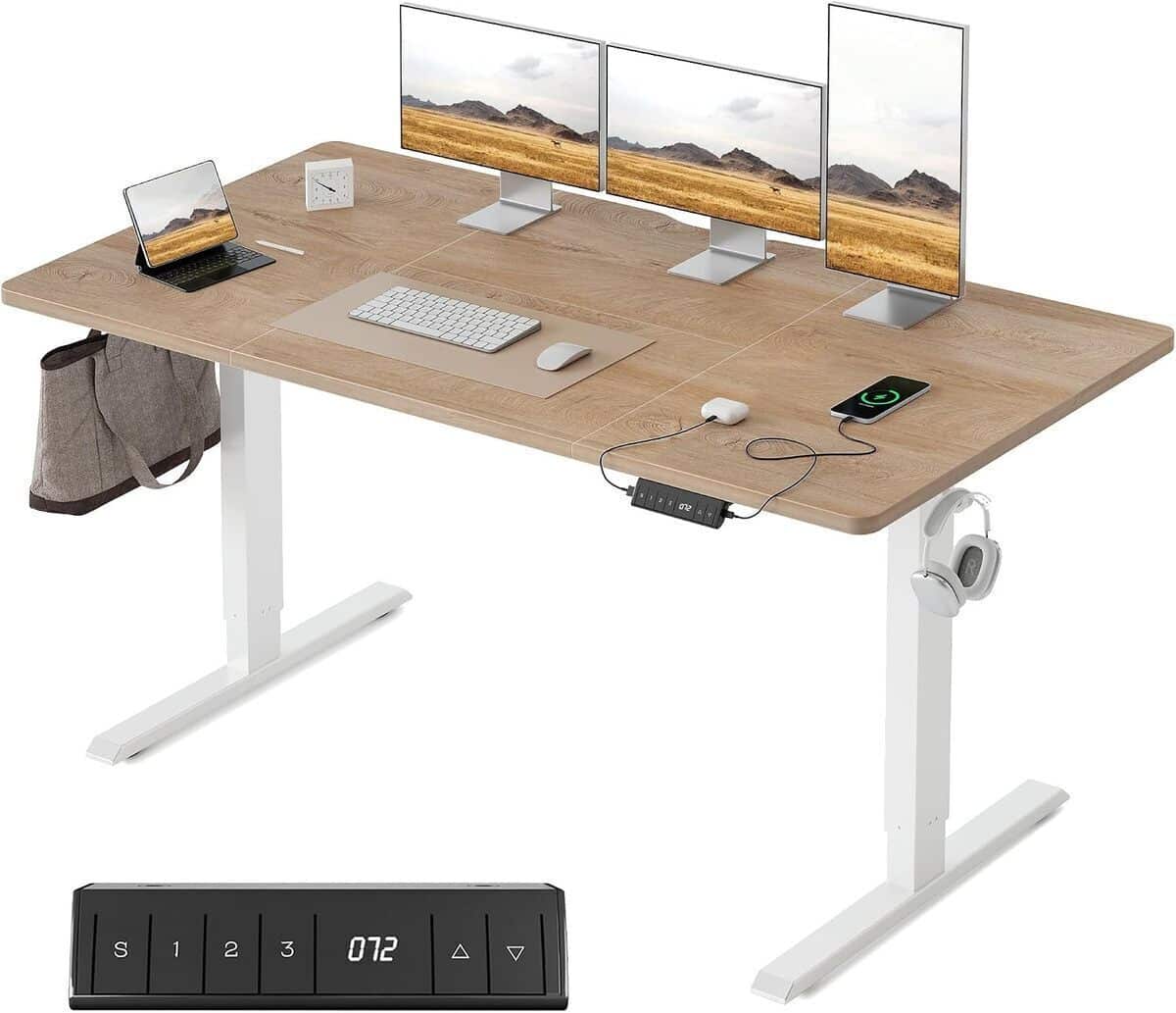 Test : bureau assis debout FEZIBO 140x70 cm avec ports USB-C et USB-A