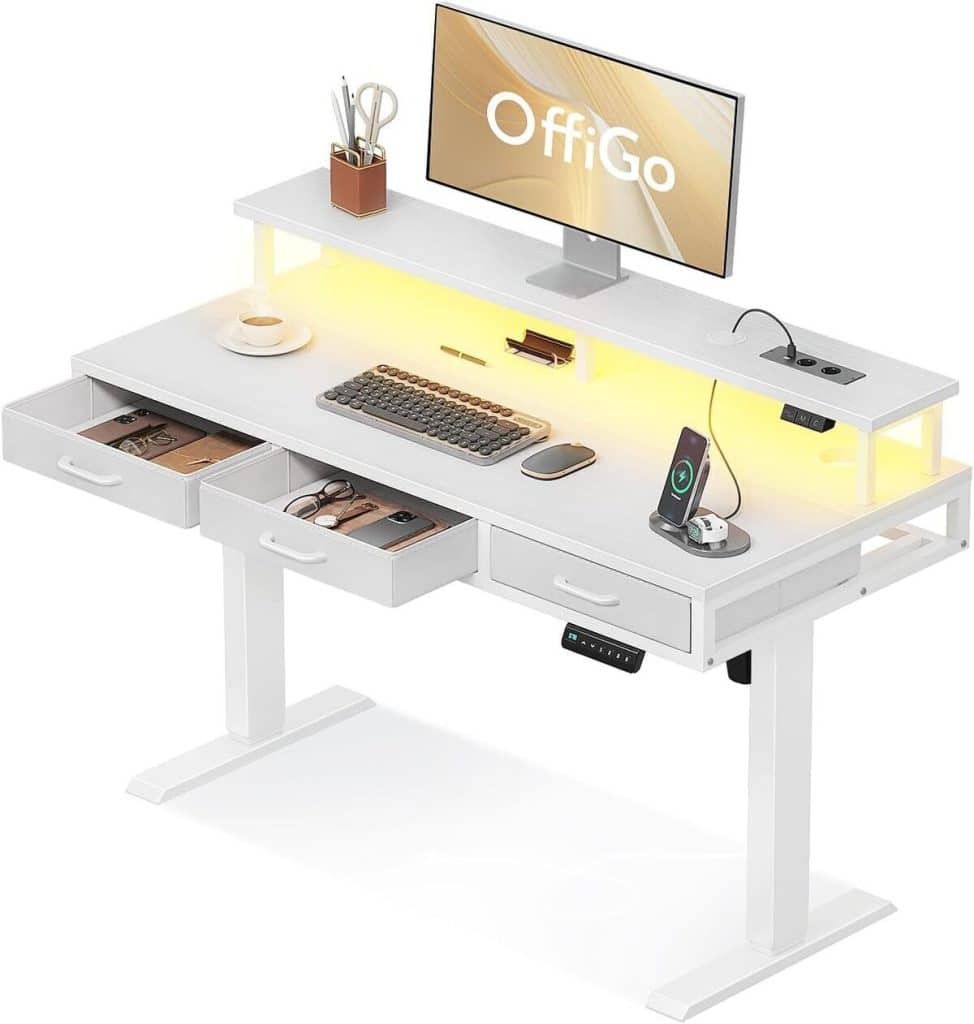 Test du bureau électrique OffiGo assis-debout 120 cm avec tiroirs blancs