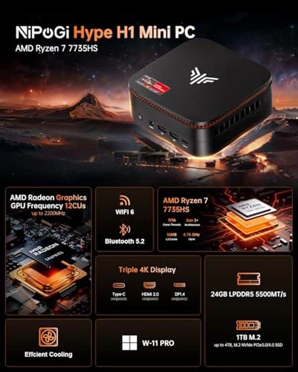 Découvrez notre test du NiPoGi H1 mini PC avec processeur Ryzen 7. Analyse complète des performances, avantages et inconvénients de ce petit ordinateur puissant.