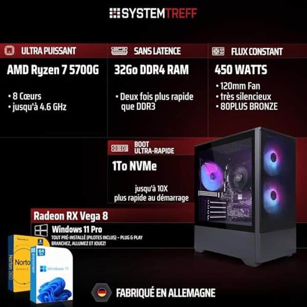 Découvrez notre test du PC gamer sYSTEMTREFF Ryzen 7 5700G : performances, benchmarks et avis détaillé sur cette configuration de base pour le gaming.